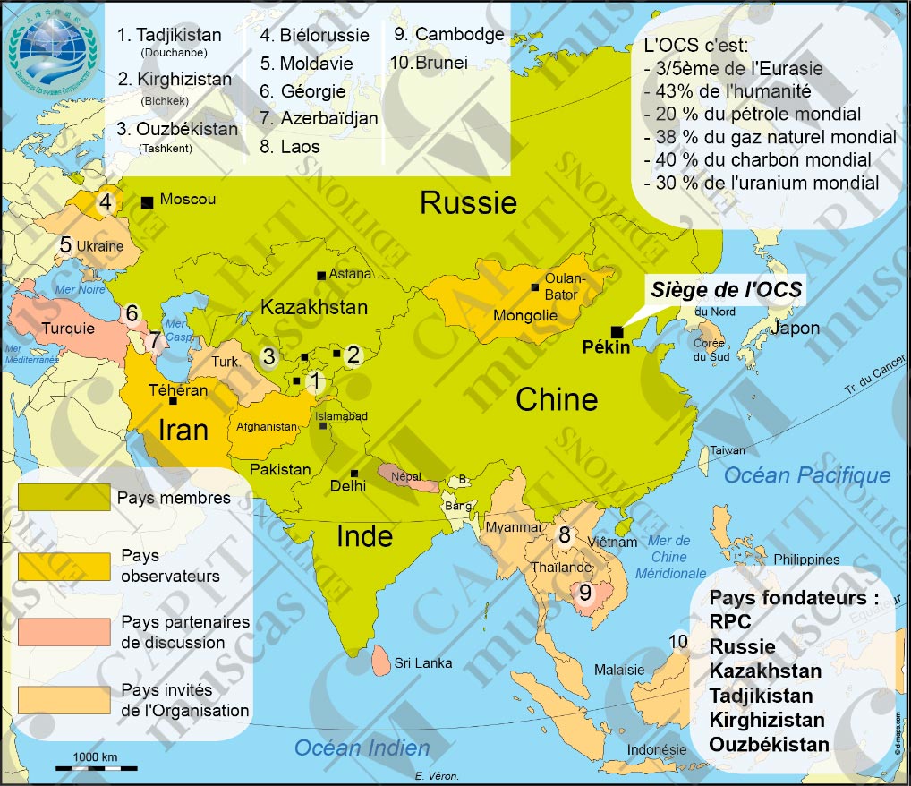 Carte de l'Organisation de coopération de Shanghai
