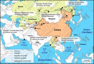 Carte des infrastructures énergétiques dans le pourtour chinois
