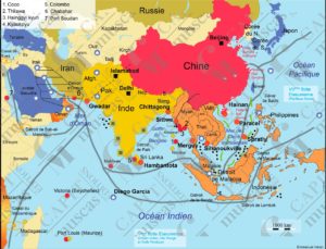 Carte des rivalités stratégiques sino-indiennes dans l'Océan Indien