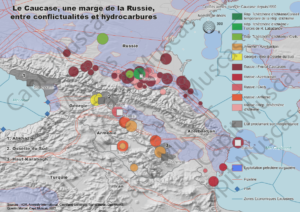 Carte Le Caucase, une marge de la Russie, entre conflictualités et hydrocarbures