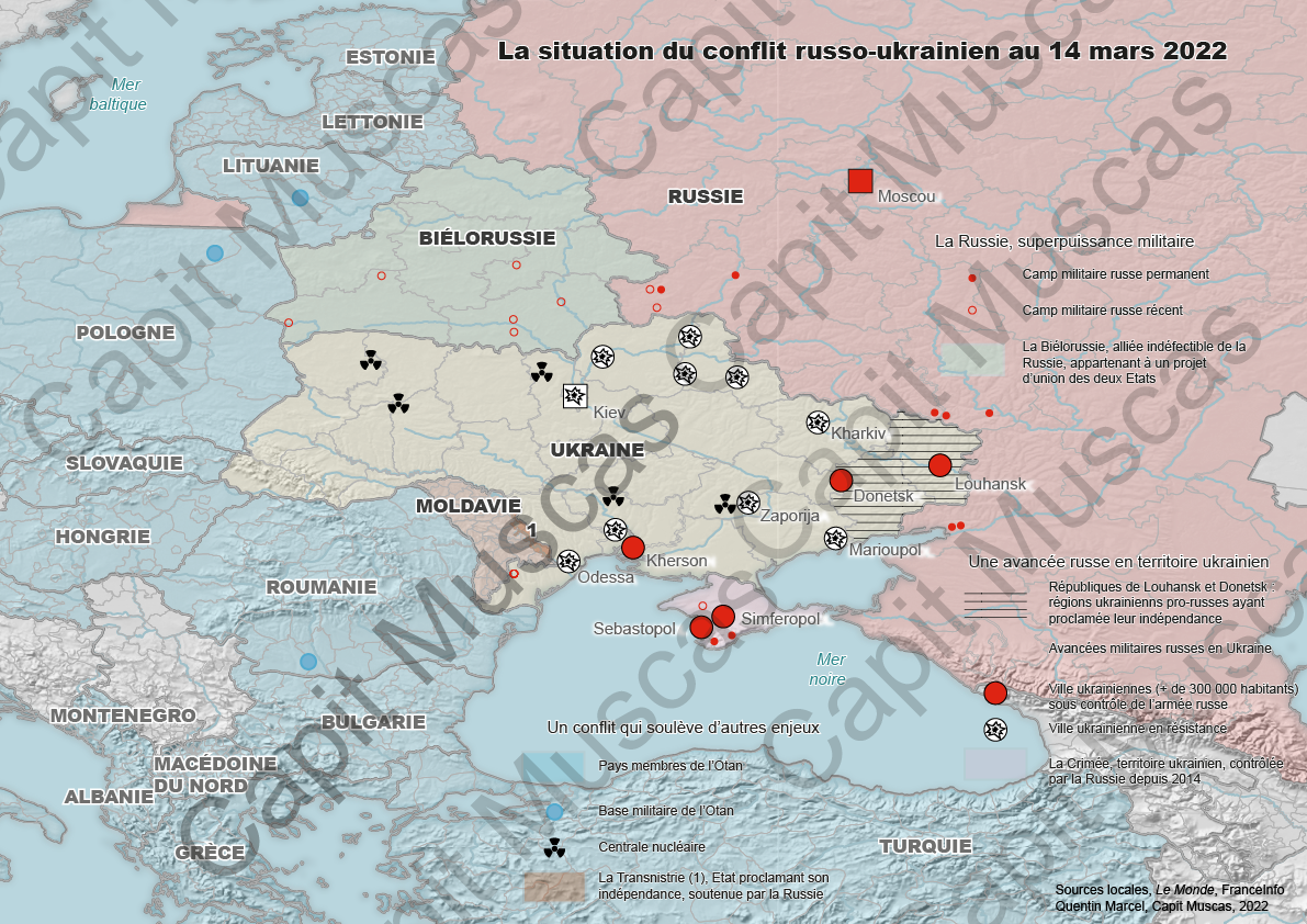 Carte La situation du conflit russo-ukrainien au 14 mars 2022